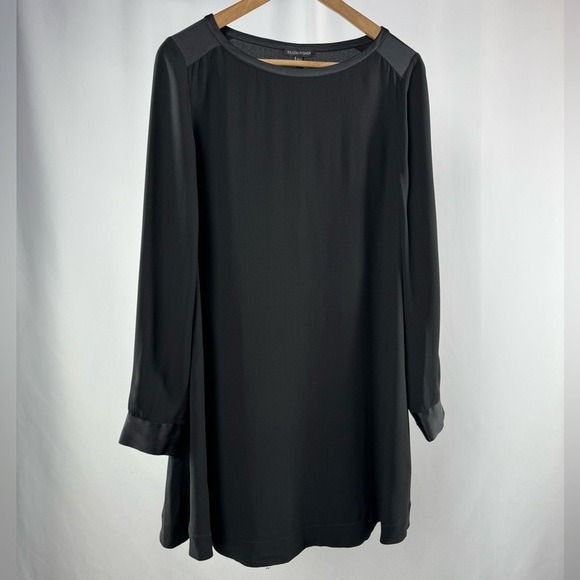 Eileen Fisher Long Sleeve Silk Bateau Neck Tunic Dress in Black Size Extra Small - Picture 5 of 12